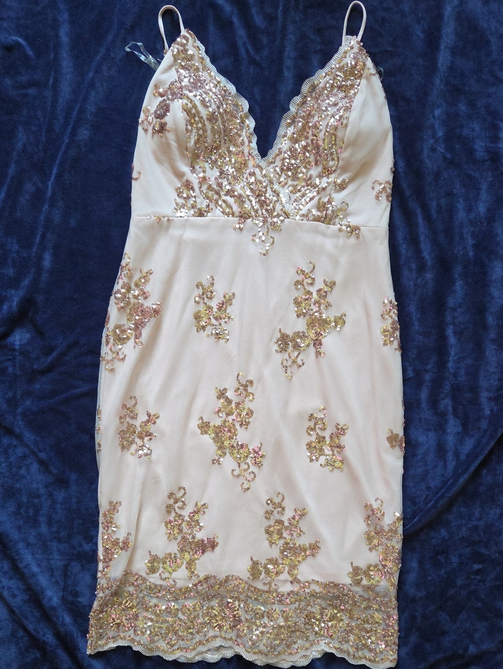 Embellished Gold Sequin Dress Large